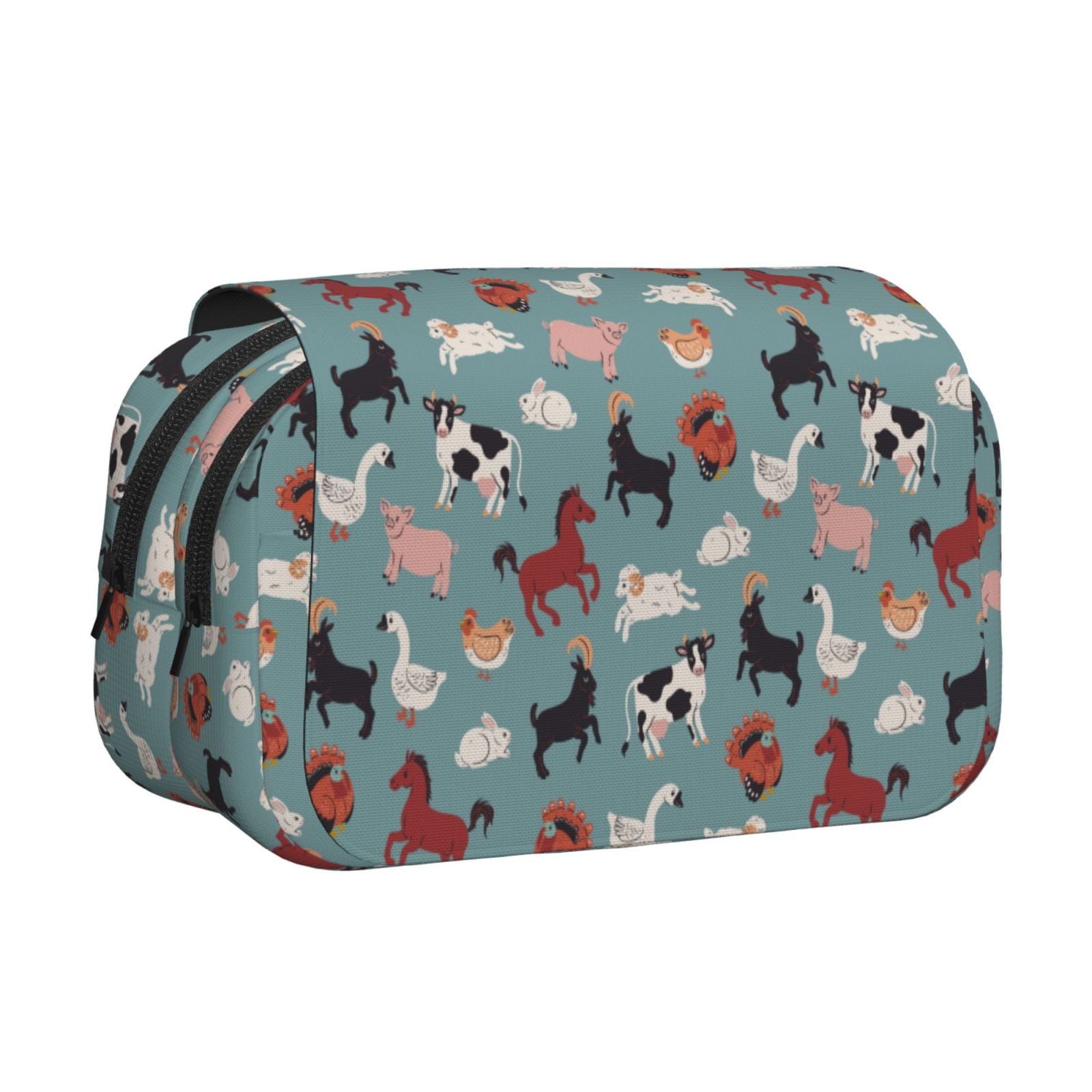 Rateoe Farm Animals 1 Pattern Double Clamshell Pen Case, Storage Organizer with Two Zipper Compartments– Holds Up to 50 Pencils & Pens