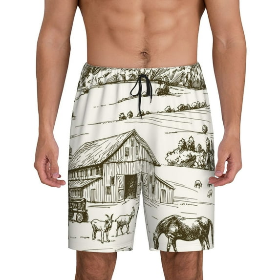 Rateoe Farm Animals 2 Print Men's Lounge Shorts – Soft & Breathable Pajama Bottoms with Pockets, Elastic Waistband, Lightweight Sleepwear for Nightwear & Loungewear-X-Large