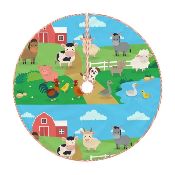 Rateoe Farm Animals Pattern Christmas Tree Skirt with Ties , Christmas Tree Decorations, Farmhouse Christmas Decor Xmas Holiday Decorations-30"