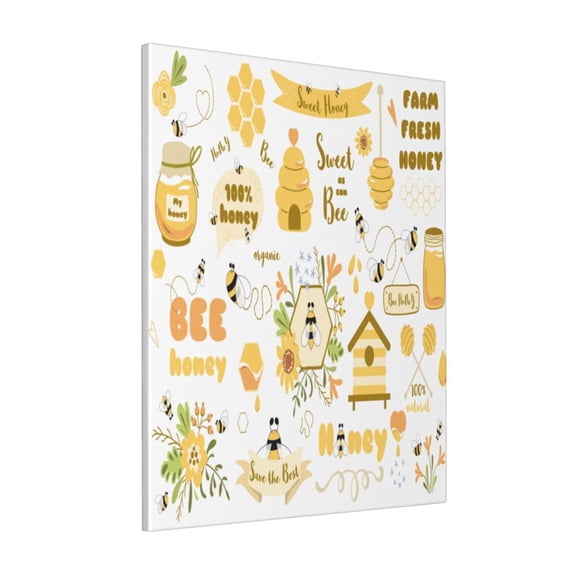 Rateoe Farm Bee Cute Honey Pattern Decorative Picture – Unique Modern Wall Art, Ready-to-Hang Canvas Print for Home (Vertical)