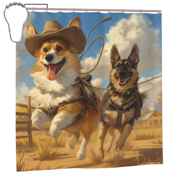 Rateoe Farm Corgi German Shepherd Shower Curtain - Fancy Bathroom Shower Curtain Sets - Waterproof Shower Curtain with Hooks with 12 Plastic Hooks 72x72 Inches