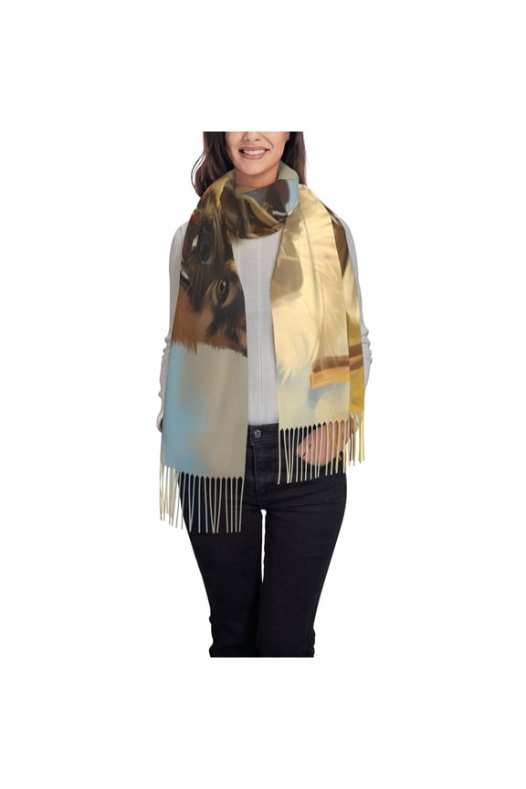 Farm Corgi German Shepherd Women's Traditional Scarf Wrap Tassel Shawl Fringes Neck Head Shawl Retro Scarf