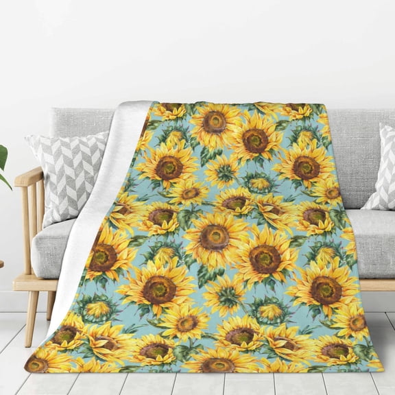 Rateoe Farmhouse Sunflower Pattern Flannel Throw Blanket, Ultra-soft Blanket for Bed, Couch, Car, Hypoallergenic Anti-pilling blanket-40"x30"(Vertical)