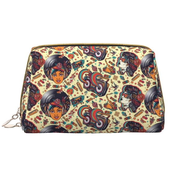 Rateoe Fashion Hippie Girl for Travel Makeup Bag,Large Capacity Cosmetic Bags for Women,Waterproof Portable Pouch Open Flat Toiletry Bag Make up Organizer