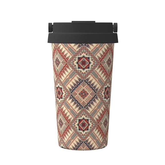 Rateoe Fashion Tatreez (3) Pattern Travel Coffee Mug Tumbler with Flip Lid | Reusable Insulated Stainless Steel Cold Brew Iced Coffee Cup Thermos