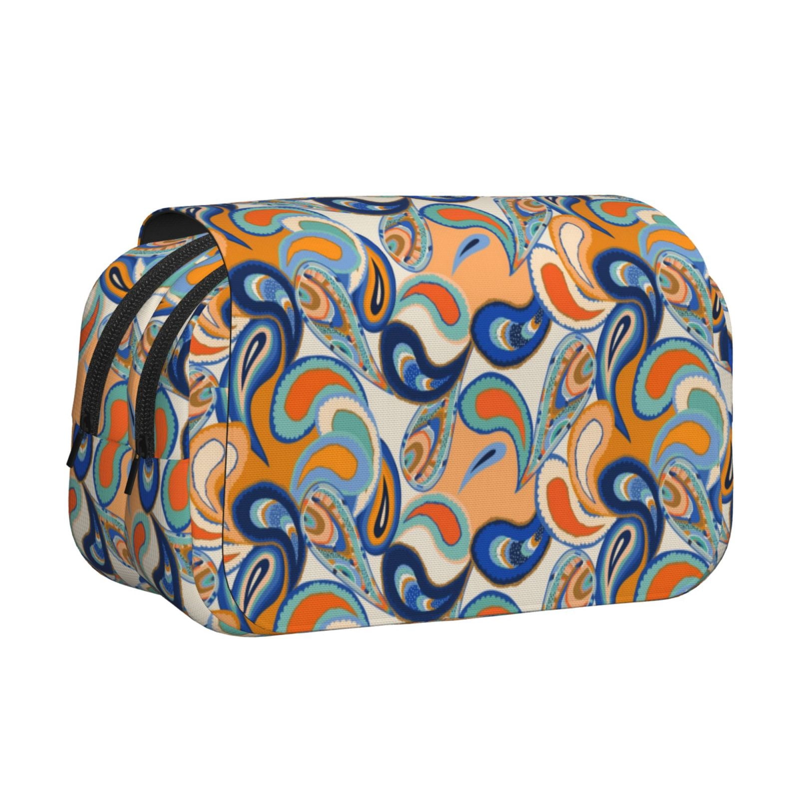 Rateoe Fashionable Paisley Pattern Double Clamshell Pen Case, Storage Organizer with Two Zipper Compartments– Holds Up to 50 Pencils & Pens