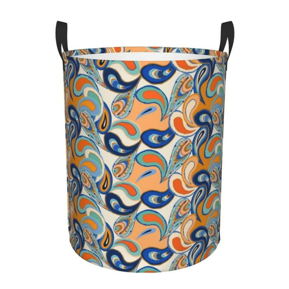 Rateoe Fashionable Paisley Pattern Round Laundry Hamper Basket, Tall Hamper Basket for Blanket Storage, Nursery Clothes Hamper for Laundry in Bedroom and College Dorm-Medium