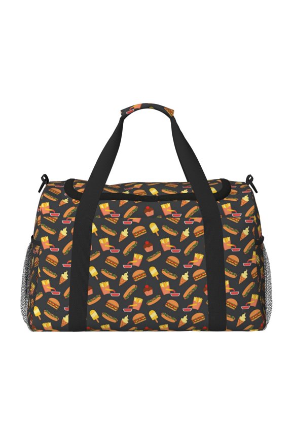 Fast Food Pattern Gym Bag for Women, Duffle Bag for Travel with Wet Pocket, Carry on Weekender Bags for Women, Water Resistant Travel Bag Duffel Bag