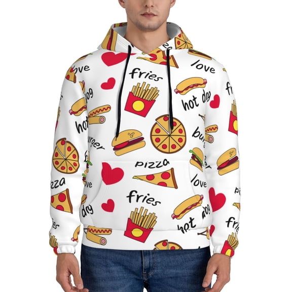 Rateoe Fast Food Pattern Mens Hoodie, Pullover Hooded Sweatshirt, Kangaroo Pocket Hoodie Ideal for Daily Wear, Travel and Home-4X-Large