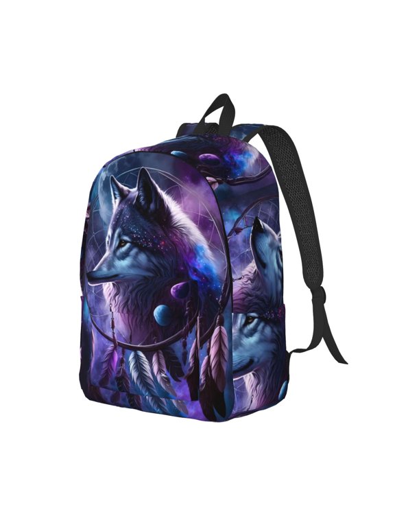 Feathered Wolf Pattern Durable Canvas Backpack for Men & Women – Stylish & Lightweight – Adjustable Straps, Multiple Pockets – Fits 15-17 Inch LaptopsMedium