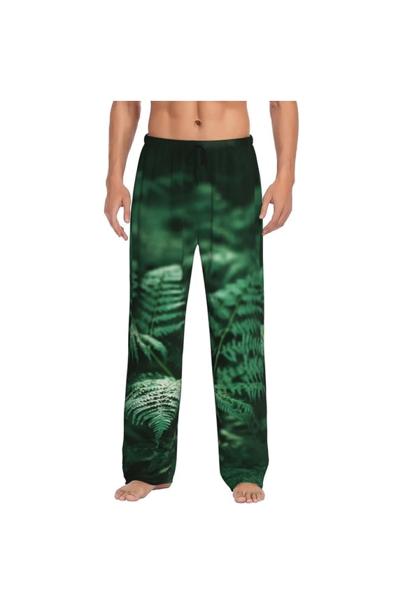 Ferns Leave Green Foliage Pattern Men’s Ultra-Soft Comfy Pajama Lounge Pants Sleepwear,Comfortable Lounge Wear,lightweight Pajamas, Casual Home Wear-Large