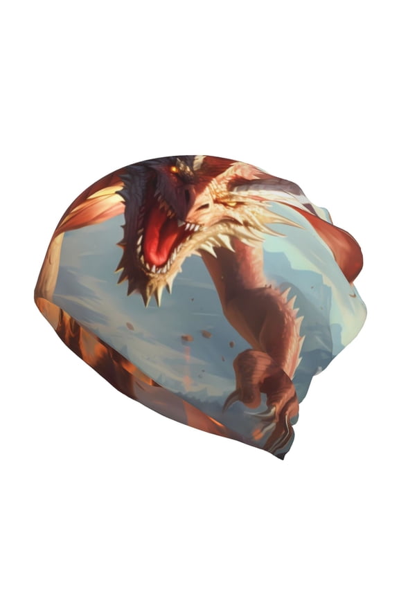 Ferocious Dragon Fury Cotton Slouchy Beanie Hat for Men/Women,Lightweight Oversize Large Thin Skull Cap Night Sleeping Cap