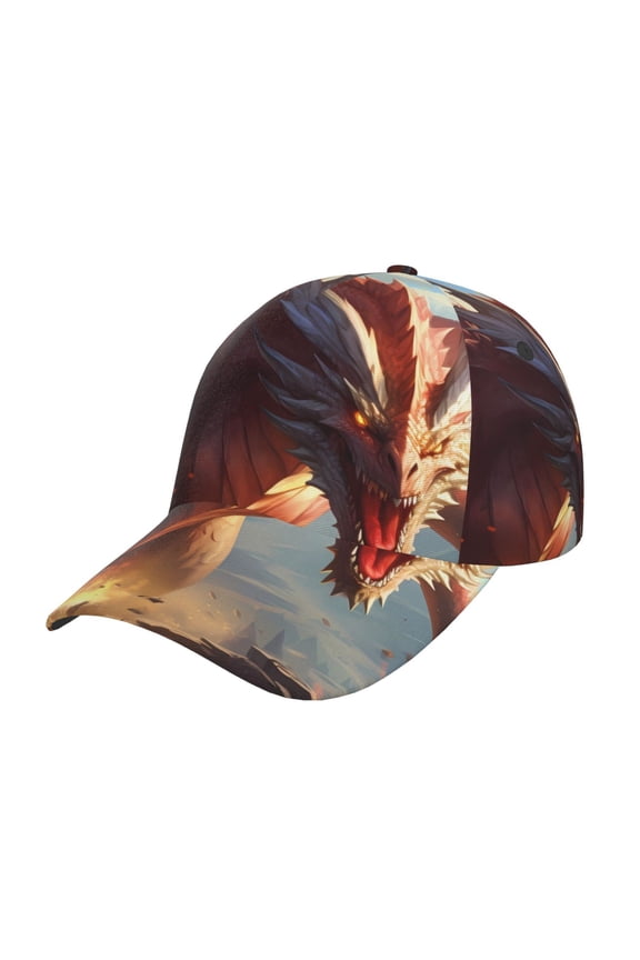 Ferocious Dragon Fury Pattern Mens Baseball Cap Adjustable Curved Brim Hat, Soft Cotton Sports Cap for Outdoor, Casual, and Everyday Wear, Comfortable & Breathable