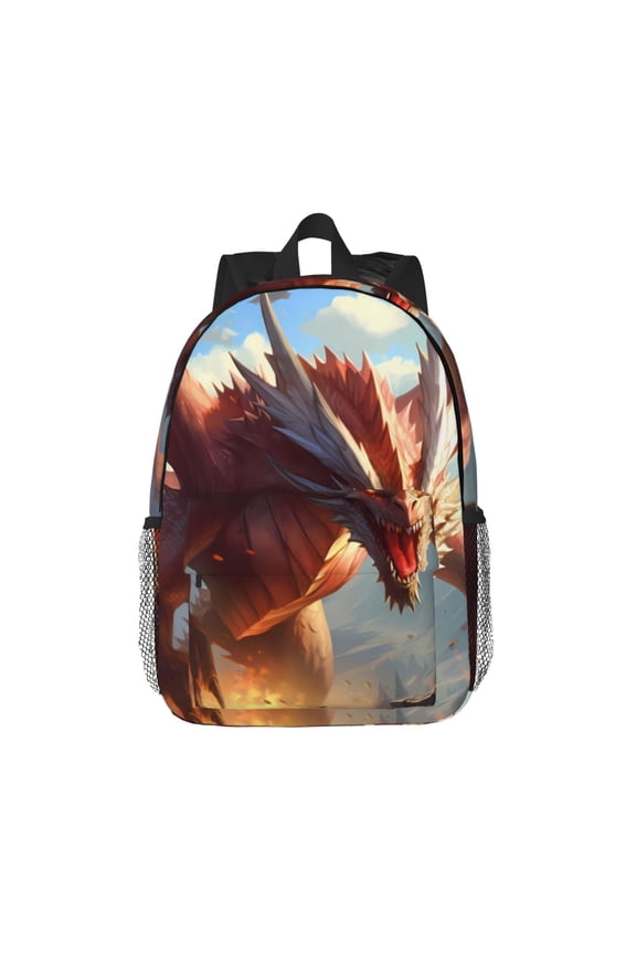 Ferocious Dragon Fury Pattern Student Backpack Water-resistant Backpack 15-inch Laptop Backpack Lightweight Adjustable School Backpack