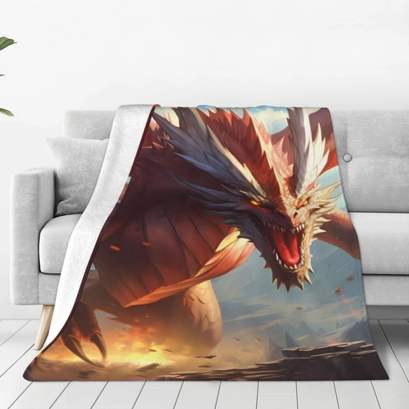 Rateoe Ferocious Dragon Fury Print Fuzzy Fleece Throw Blanket Extra Large,Super Soft,Fluffy and Warm Blankets for Couch,Bed,All Season Use (60"x50")