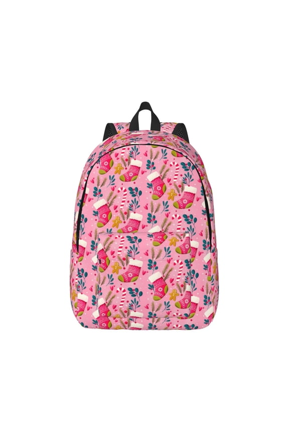Festive Christmas Stocking Cheer Pattern Canvas College Laptop Backpack,Travel Daypack,Durable Rucksack Travel Notebook Bag School Backpack Book Bag for Men Women-Medium