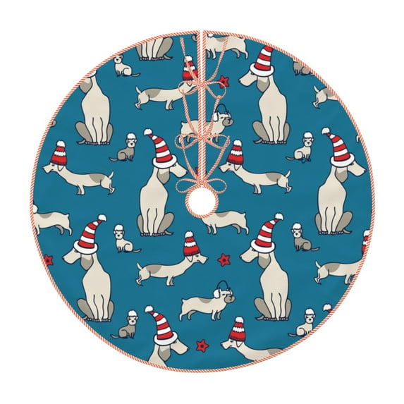Rateoe Festive Dachshund Fun Pattern Christmas Tree Skirt with Ties, Christmas Tree Decorations, Farmhouse Christmas Decor Xmas Holiday Decorations-48"