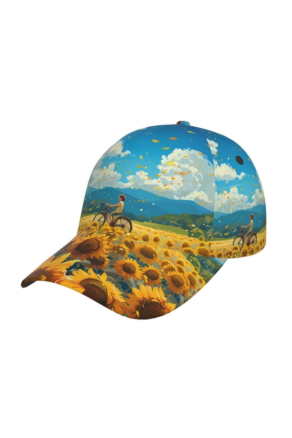 Field Bicycle Young Sunflower Pattern Baseball Cap Outdoor Cap Mountain Dad Hat - Unstructured Soft Cotton Cap-Adjustable UV Protection Cap