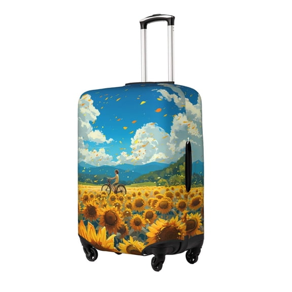 Rateoe Field Bicycle Young Sunflower Printed Luggage Cover, Suitcase Protector Fits 18-32 Inch Luggage-Small