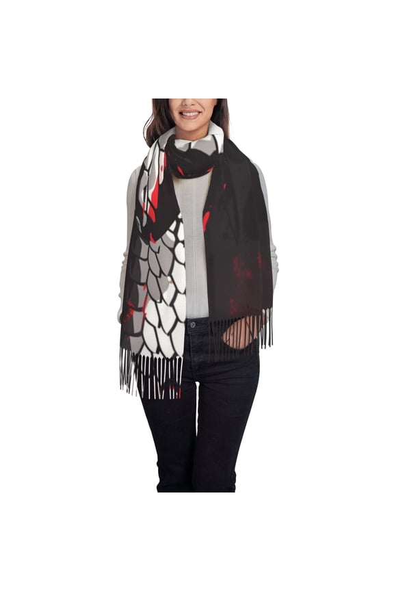 Fierce Red Viper Graphic Art Women's Traditional Scarf Wrap Tassel Shawl Fringes Neck Head Shawl Retro Scarf