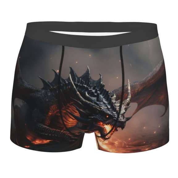 Rateoe Fiery Black Dragon Attack Mens Boxer Briefs Poly Spandex Performance Boxer Briefs Underwear Hem Boxer Briefs - Large