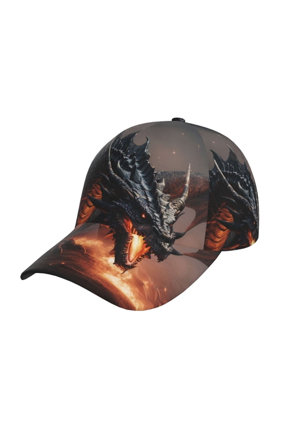 Fiery Black Dragon Attack Pattern Mens Baseball Cap Adjustable Curved Brim Hat, Soft Cotton Sports Cap for Outdoor, Casual, and Everyday Wear, Comfortable & Breathable