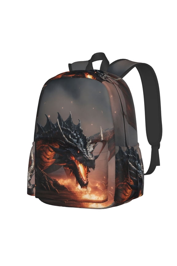 Fiery Black Dragon Attack Pattern Student Backpack,Backpack for School,Lightweight Bag,Travel Backpack,Outdoor Backpack,Large Capacity Backpack