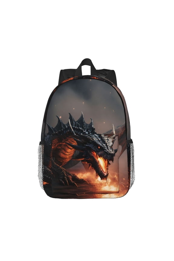 Fiery Black Dragon Attack Pattern Student Backpack Water-resistant Backpack 15-inch Laptop Backpack Lightweight Adjustable School Backpack