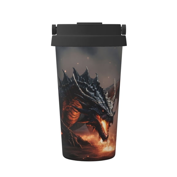 Rateoe Fiery Black Dragon Attack Pattern Travel Coffee Mug Tumbler with Flip Lid | Reusable Insulated Stainless Steel Cold Brew Iced Coffee Cup Thermos
