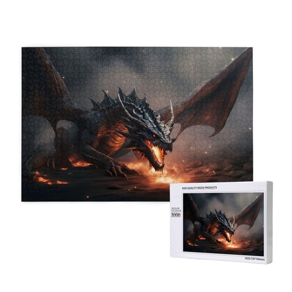 Rateoe Fiery Black Dragon Attack Pattern Wooden Picture Puzzle ,1000 Piece Jigsaw Puzzle ,Family Fun Puzzle, Home Dcor Puzzle, Gift Puzzle(Horizontal style)