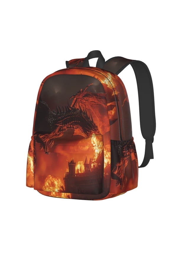 Fiery Dragons Castle Attack Pattern Student Backpack,Backpack for School,Lightweight Bag,Travel Backpack,Outdoor Backpack,Large Capacity Backpack
