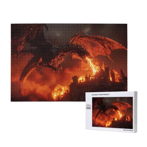 Rateoe Fiery Dragons Castle Attack Pattern Wooden Picture Puzzle ,1000 Piece Jigsaw Puzzle ,Family Fun Puzzle, Home Dcor Puzzle, Gift Puzzle(Horizontal style)