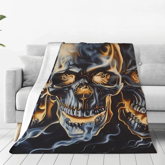 Rateoe Fiery Skull Trio Print Fuzzy Fleece Throw Blanket Extra Large,Super Soft,Fluffy and Warm Blankets for Couch,Bed,All Season Use (60"x50")