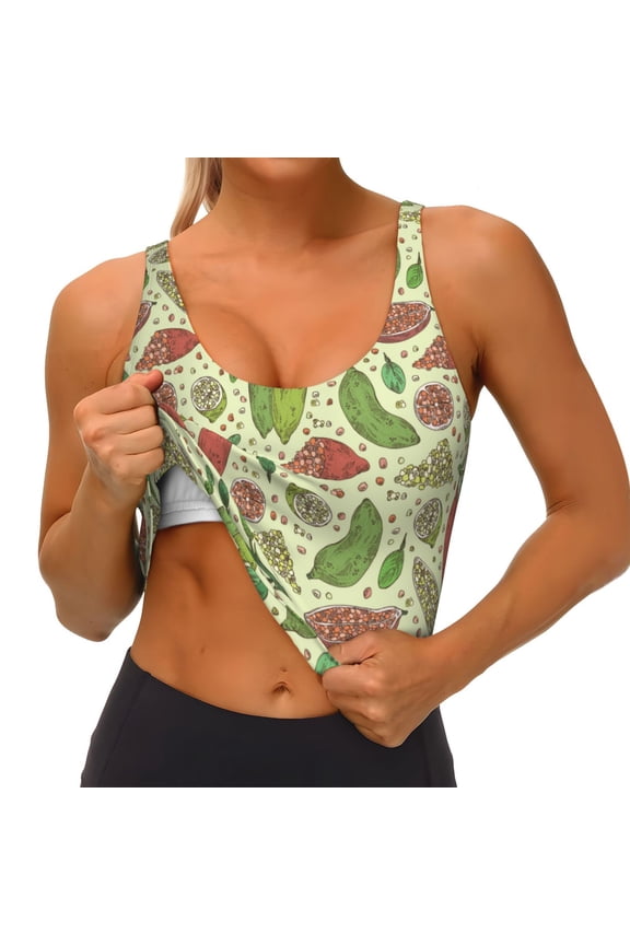 Finger Lime Fruits Print Womens' Sports Bras Scoop Neck Sports Vest- Padded U Back Seamless High Impact Support