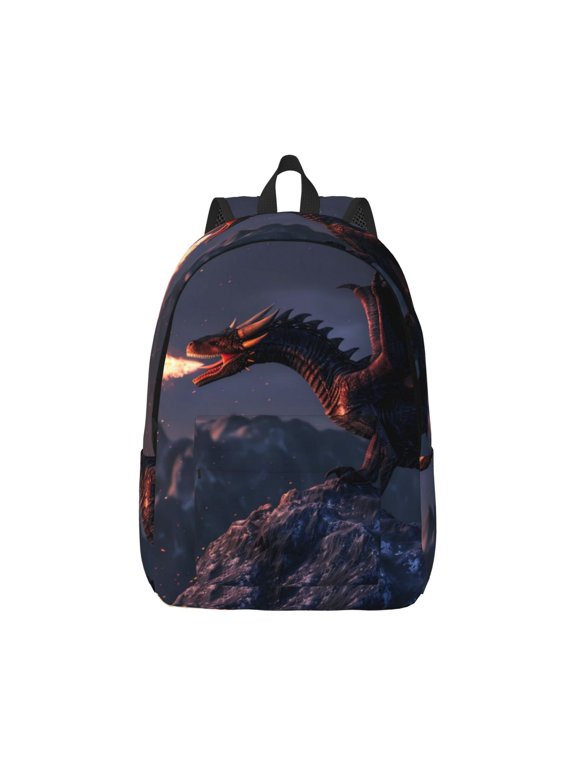 Fire Breathing Dragon Twilight Pattern Canvas College Laptop Backpack,Travel Daypack,Durable Rucksack Travel Notebook Bag School Backpack Book Bag for Men Women-Small