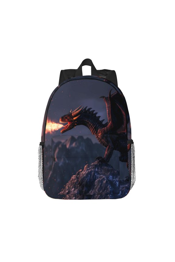 Fire Breathing Dragon Twilight Pattern Student Backpack Water-resistant Backpack 15-inch Laptop Backpack Lightweight Adjustable School Backpack