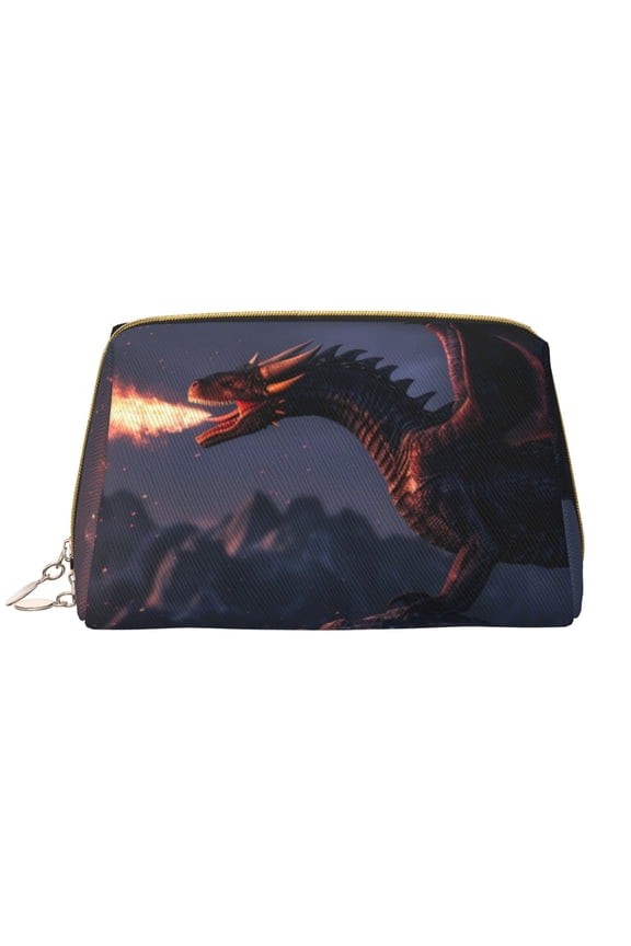 Fire Breathing Dragon Twilight for Travel Makeup Bag,Large Capacity Cosmetic Bags for Women,Waterproof Portable Pouch Open Flat Toiletry Bag Make up Organizer