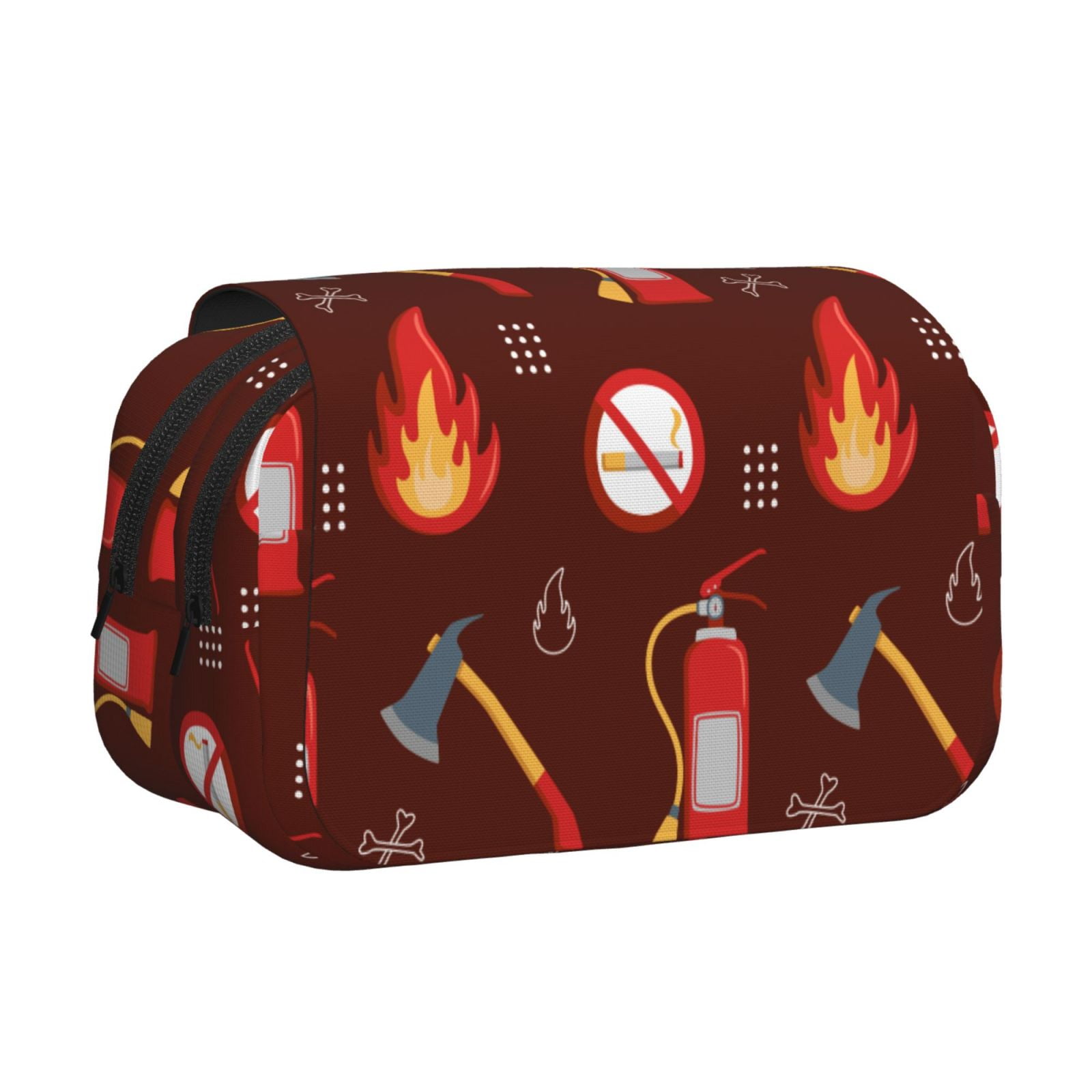 Rateoe Fire Extinguisher Pattern Double Clamshell Pen Case, Storage Organizer with Two Zipper Compartments– Holds Up to 50 Pencils & Pens