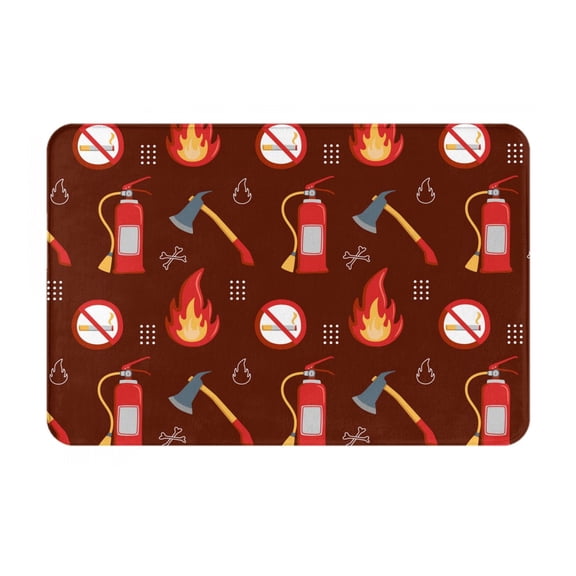 Rateoe Fire Extinguisher Pattern Flannel Door Mat Indoor Outdoor Entrance, Waterproof All-Weather Doormat,Fade Resistant, Low Profile Entryway Mat 16x24in