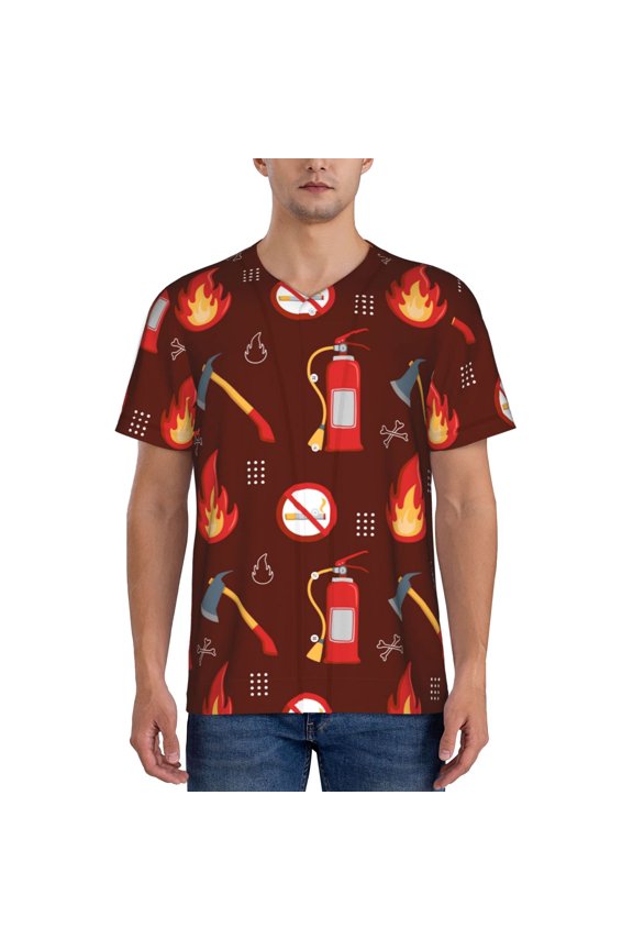 Fire Extinguisher Pattern Men’s Baseball Short Sleeve Polo Shirt, Midweight Men's Shirt Golf Shirt Polo Shirts Quick Dry Short-XX-Large