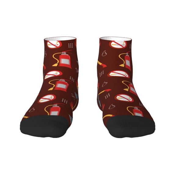 Rateoe Fire Extinguisher Pattern Quarter Crew Socks,Toe Seamed Ankle Socks,Cotton Cushioned Breathable Athletic Crew Sports Socks