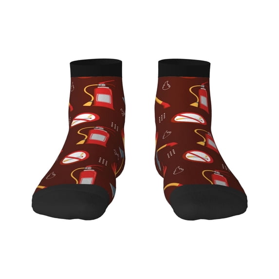 Rateoe Fire Extinguisher Pattern Quarter Crew Socks,Toe Seamed Ankle Socks,Cotton Cushioned Breathable Athletic Crew Sports Socks