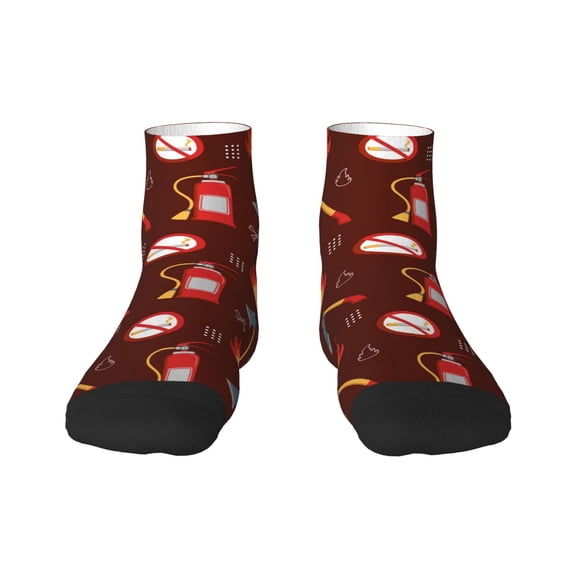 Rateoe Fire Extinguisher Pattern Quarter Crew Socks,Toe Seamed Ankle Socks,Cotton Cushioned Breathable Athletic Crew Sports Socks