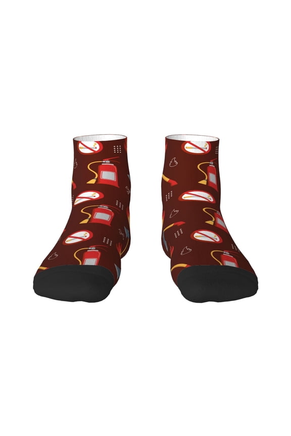 Fire Extinguisher Pattern Quarter Crew Socks,Toe Seamed Ankle Socks,Cotton Cushioned Breathable Athletic Crew Sports Socks