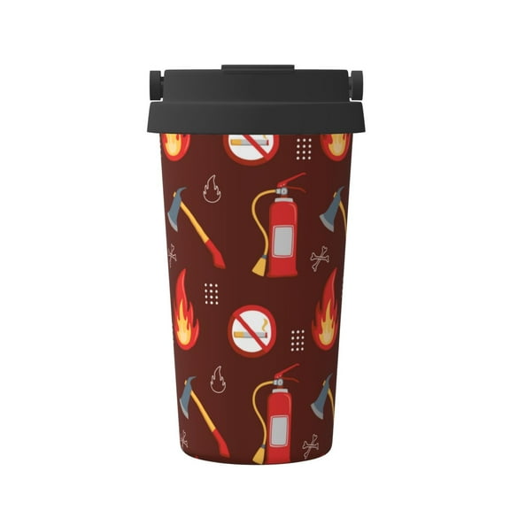 Rateoe Fire Extinguisher Pattern Travel Coffee Mug Tumbler with Flip Lid | Reusable Insulated Stainless Steel Cold Brew Iced Coffee Cup Thermos
