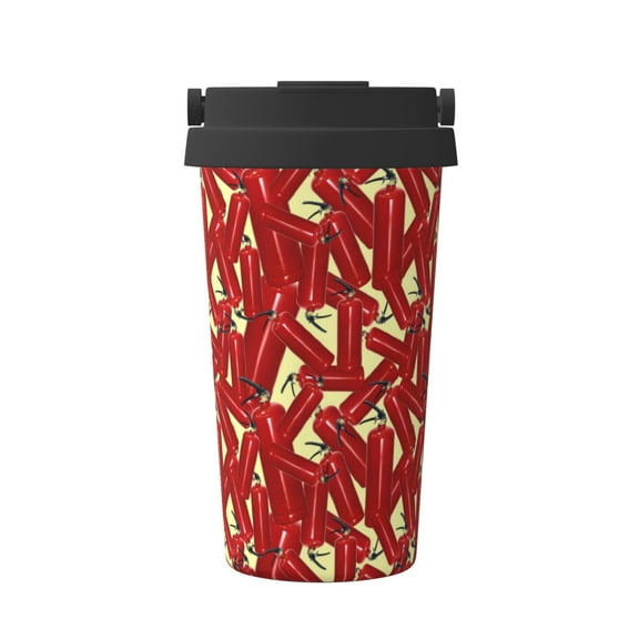 Rateoe Fire Extinguisher Pattern Travel Coffee Mug Tumbler with Flip Lid | Reusable Insulated Stainless Steel Cold Brew Iced Coffee Cup Thermos