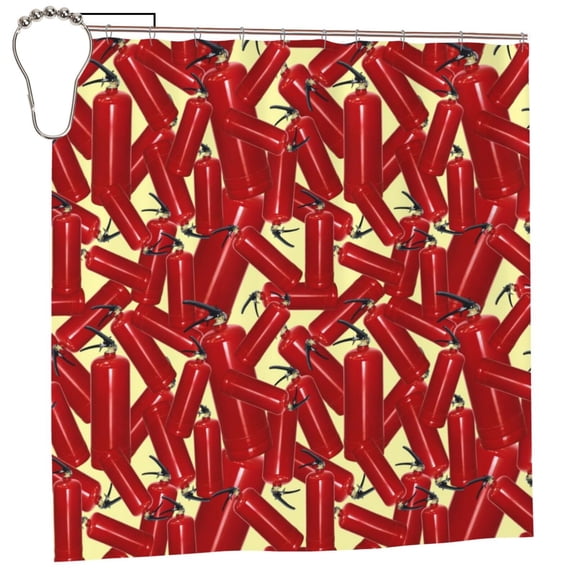 Rateoe Fire Extinguisher Shower Curtain - Fancy Bathroom Shower Curtain Sets - Waterproof Shower Curtain with Hooks with 12 Plastic Hooks 72x72 Inches