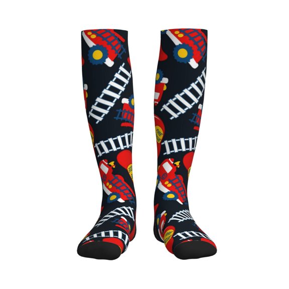 Rateoe Fire Rescue With Red Helmet And Truck Compression Socks for Women and Men 20-30mmHg-Circulation Support Socks Knee High Nurse Pregnant Running Medical and Travel Athletic