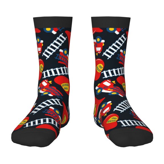 Rateoe Fire Rescue With Red Helmet And Truck Pattern Children's Socks, Socks Gifts ,kids Crew Soft Cotton Socks , Moisture-Wicking, Durable, Ideal for Daily Wear & Sports