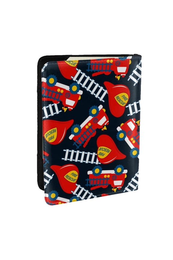 Fire Rescue With Red Helmet And Truck Pattern Passport Holder Wallet Leather Mulit-purpose Travel Wallet Credit Cards Case ,Passport Cover for Women Men-6.5 in